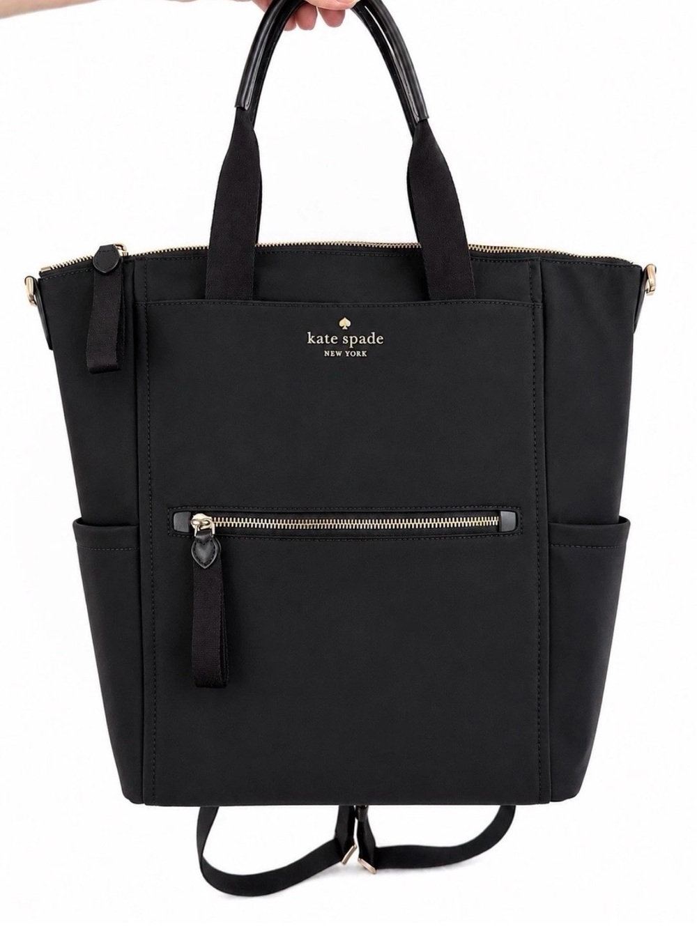 New Kate Spade Chelsea 3-Way Backpack Black Nylon Convertible Travel Tote bag